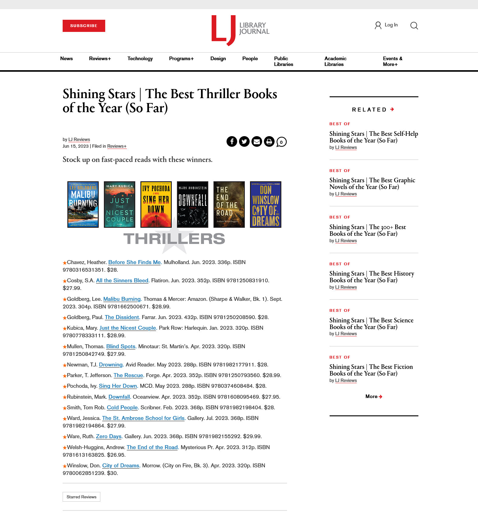 Pierce’s Picture Palace “The Best Thriller Books of the Year (So Far)”